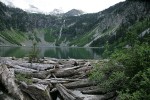 Rainy Lake fr log jam at outlet w/ Willows