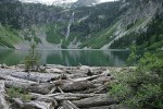 Rainy Lake fr log jam at outlet w/ Willows