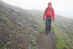 Willi Smothers walks on trail through alpine meadow near Mt. Townsend summit