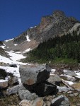 Unnamed peak on Ragged Ridge w/ Subaline Firs on slope above avalanche track